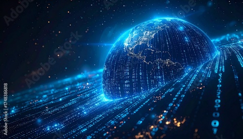 Big Data Visualization with Glowing Binary Codes Streaming Across Digital Globe