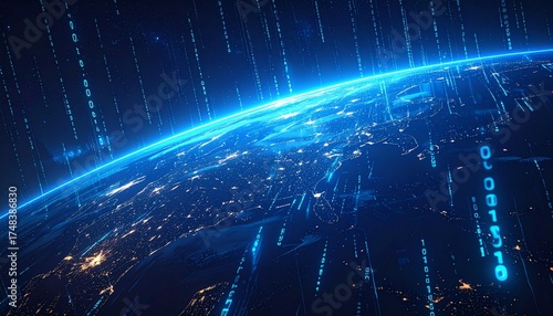 Big Data Visualization with Glowing Binary Codes Streaming Across Digital Globe