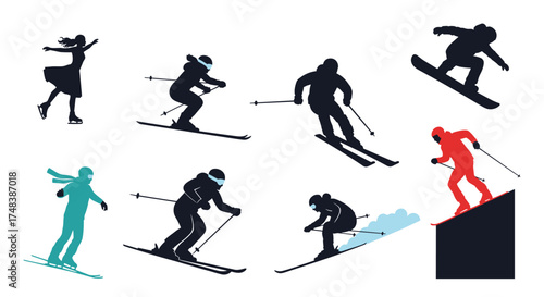 Dynamic silhouettes of winter sports athletes showcasing various activities.