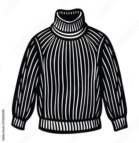 Warm winter pullover sweater isolated on white background with vector illustration of clothing design