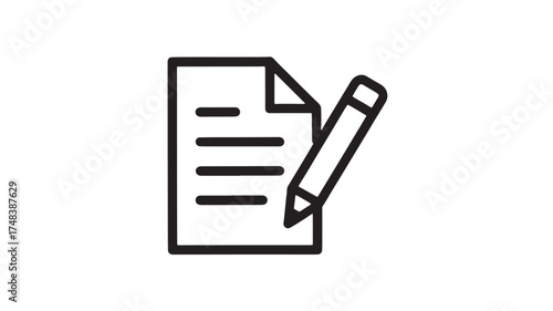 Simple icon of a document with lines and a pencil for writing or editing.