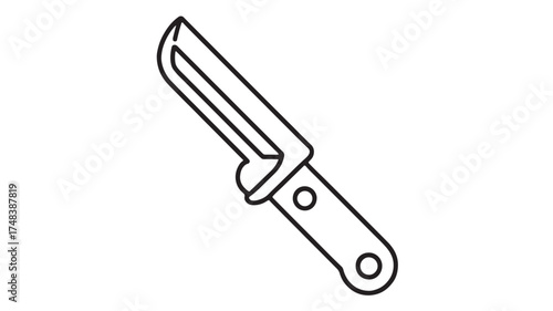 Simple line drawing of a kitchen peeler tool.