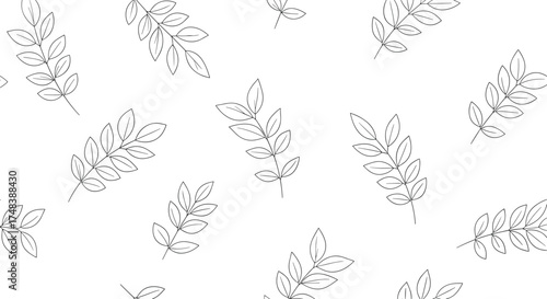 A collection of delicate botanical leaf outlines scattered across a white background.