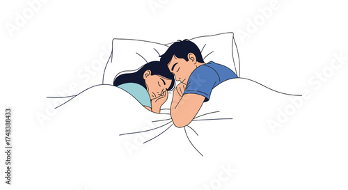 A couple sleeps peacefully in bed together.