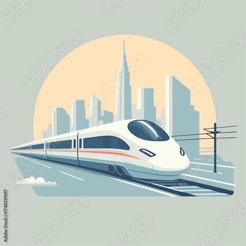vector illustration of a high-speed train with moon background