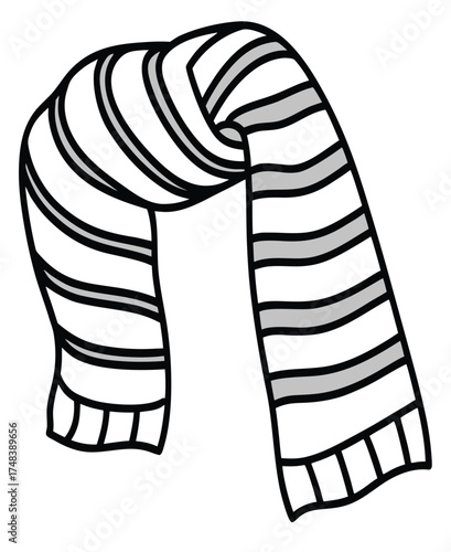 Striped Wool Scarf on White Background - Winter Fashion Accessory for Cold Weather Days, Warm and Cozy Knitwear Apparel