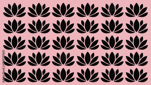 Elegant lotus flower pattern in black on soft pink, ideal for stylish wallpaper, fabric design, and serene branding projects needing a calming touch