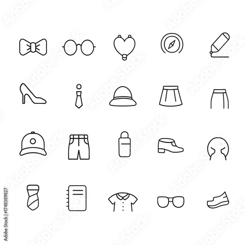 Fashion and Accessories Line Icon Set for Clothing and Apparel Design