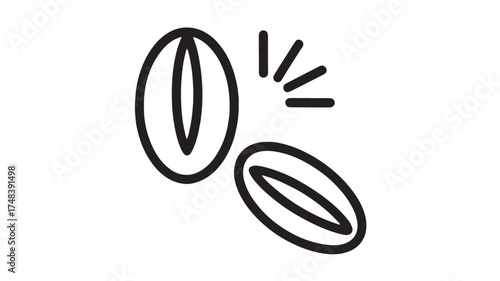 Simple line art illustration of two coffee beans with radiating lines suggesting aroma.