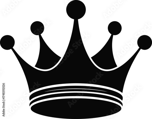 Elegant black crown graphic design element on transparent background silhouette
