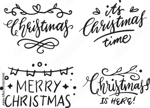 Merry Christmas hand lettering with ornament collection