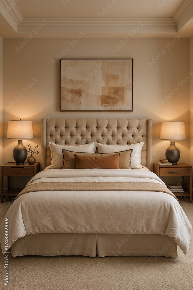 Fototapeta premium Classic Bedroom With Tufted Headboard