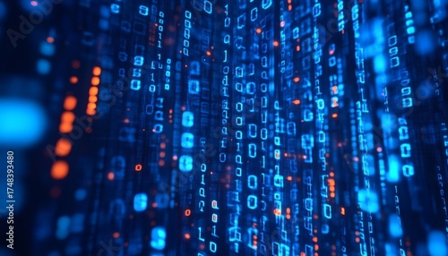 Wallpaper Mural Abstract digital stream of binary code data in blue and orange Torontodigital.ca