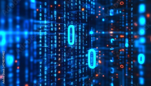 Abstract digital background with glowing blue binary code