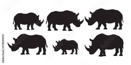 set of rhino wild animals silhouettes