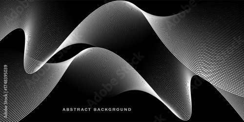 Abstract glowing wave lines on black background. Dynamic wave pattern. Modern flowing wavy lines. Futuristic technology concept. Suit for banner, poster, cover, brochure, flyer, website