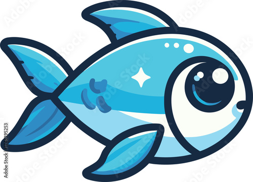 かわいい青い魚のイラスト