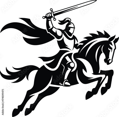 A charging knight on horseback detailed illustration on transparent background silhouette