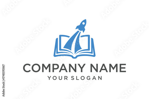 Open book with rocket icon for education logo