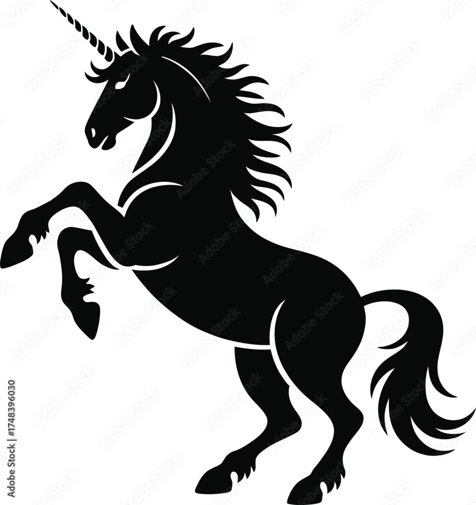 Obraz premium Majestic unicorn rearing up a striking black silhouette on transparent background