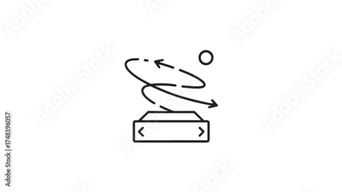 Interactive 360 degree virtual reality experience icon with spinning arrows and sun