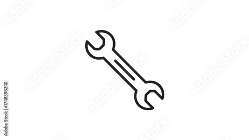 Simple line illustration of a metal wrench on a white background