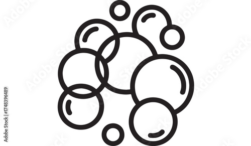 Abstract cluster of simple, clean bubbles floating and overlapping