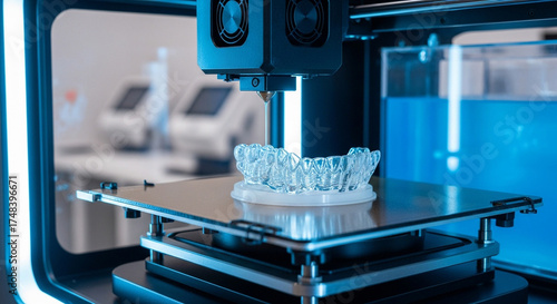 3d printer in modern dental laboratory creating clear aligner or dental model with precision and advanced technology