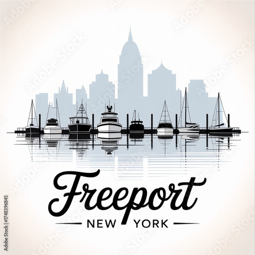 Cuadro en lienzo ‎Freeport New York Skyline Silhouette — Long Island Coastal City Vector Illustra