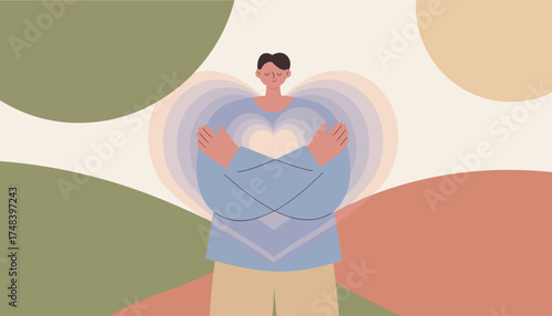 Person embracing self with love symbolizing selfcare peace and mental wellbeing
