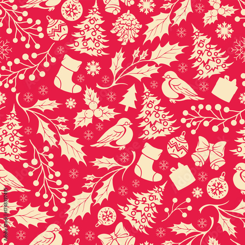 Festive christmas pattern with holiday elements