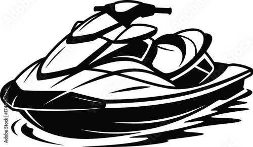 Detailed jet ski illustration with water effect on transparent background silhouette