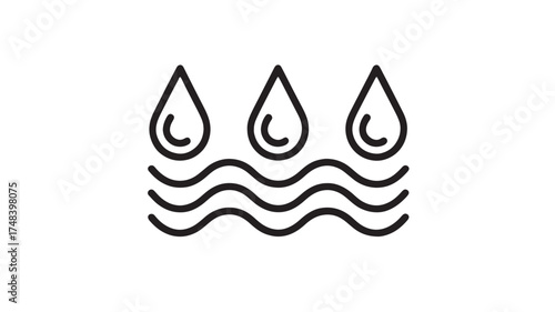 Three stylized water drops above wavy lines, representing hydration or liquid.