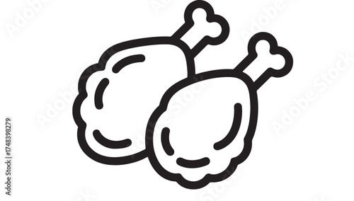 Simple line art illustration of two cooked chicken drumsticks on a white background.