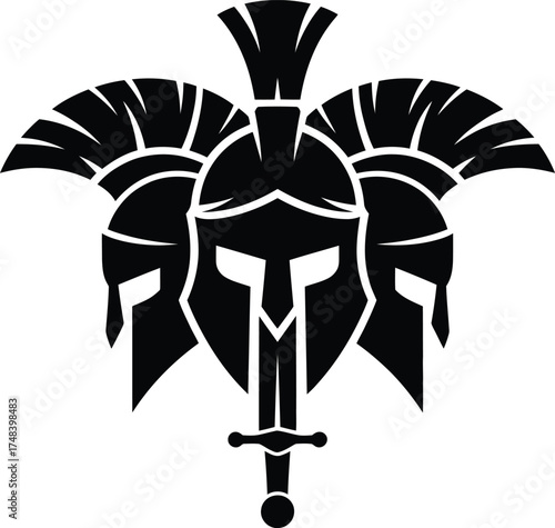 Ancient spartan helmet with sword emblem a striking silhouette on transparent background