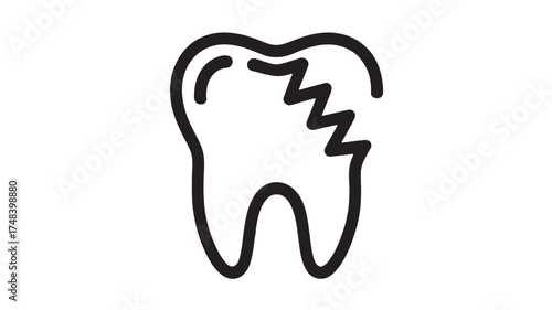 Simple outline illustration of a broken tooth with a jagged crack