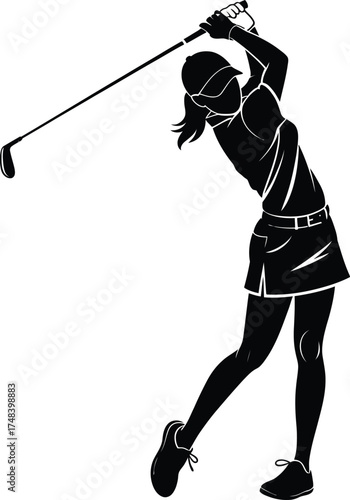 A golfer swinging a club black figure on transparent background silhouette