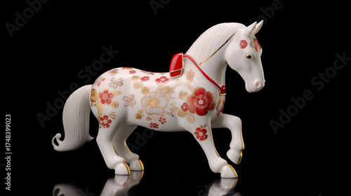 白い馬の高級な陶器の置き物。午年のお祝い