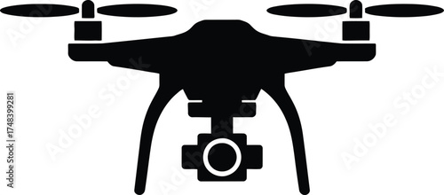 Modern drone icon with extended propellers simple design on transparent background silhouette