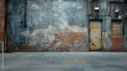 street wall background ,Industrial background, empty grunge urban street with warehouse brick wall.