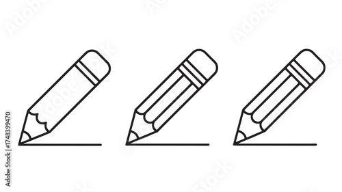 Simple line art icons of pencils creating straight lines on a white background, representing creativity and writing.