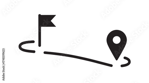 Simple illustration of a journey with a starting flag and destination marker.