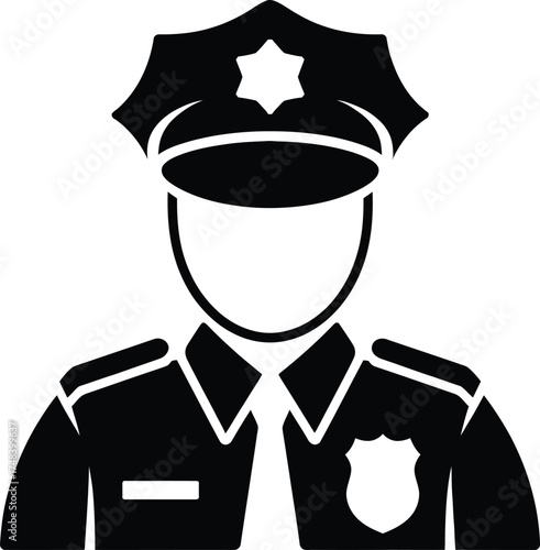 Black police officer hat and uniform symbol on transparent background silhouette