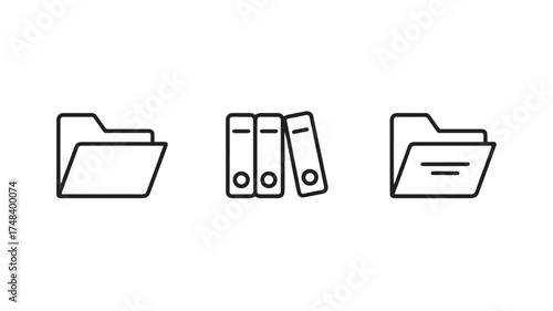Simple line art icons representing folders and binders for organization and data management