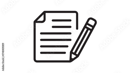 Simple icon of a document with lines and a pencil, representing writing, education, or planning.
