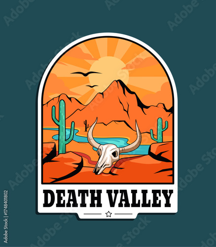 Death Valley sticker vector illustration in retro style