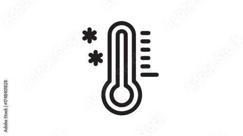 Simple icon of a thermometer indicating cold weather with snowflakes