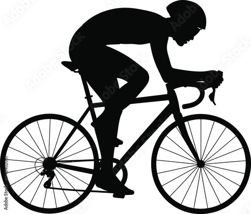Cyclist riding a road bike in a dynamic pose on transparent background silhouette