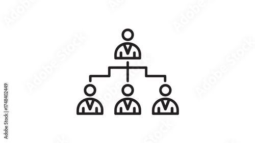 Simple line illustration of a hierarchical organizational structure with a leader and subordinates.