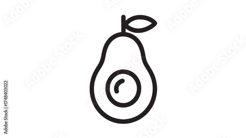 Simple outline illustration of a halved avocado with a leaf and stem